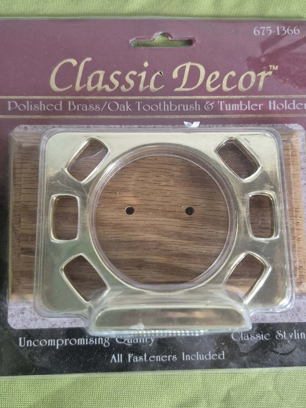 Classic Decor Polished Brass Toothbrush & Tumbler Holder - Brass and Oak